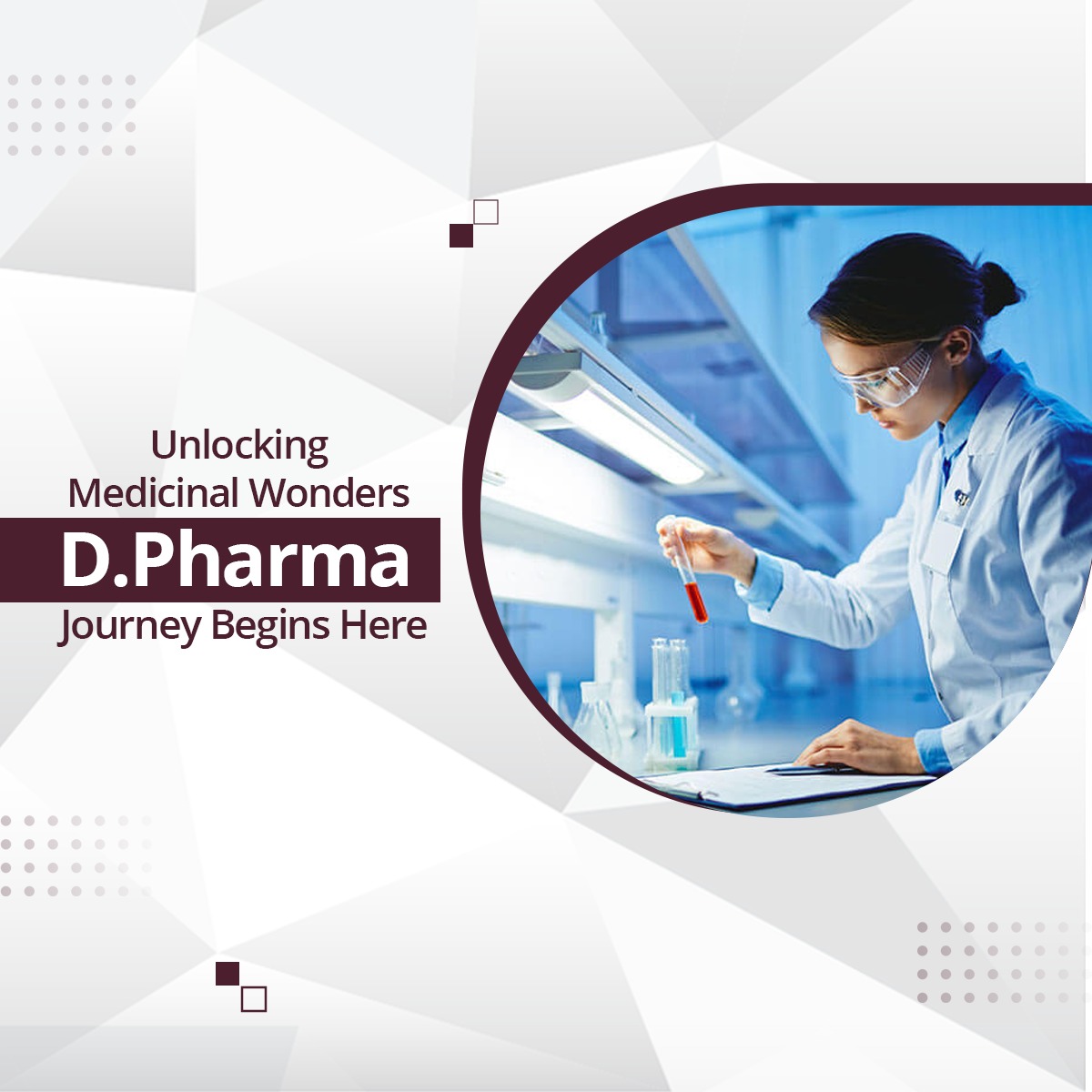 Student in a lab performing pharmaceutical research for the D Pharmacy course at The Royal HealthWorld Institute of Pharmacy.